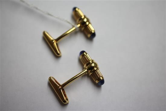 A pair of 1980s French 18ct gold and cabochon sapphire set cufflinks, retailed by Asprey & Co Ltd,